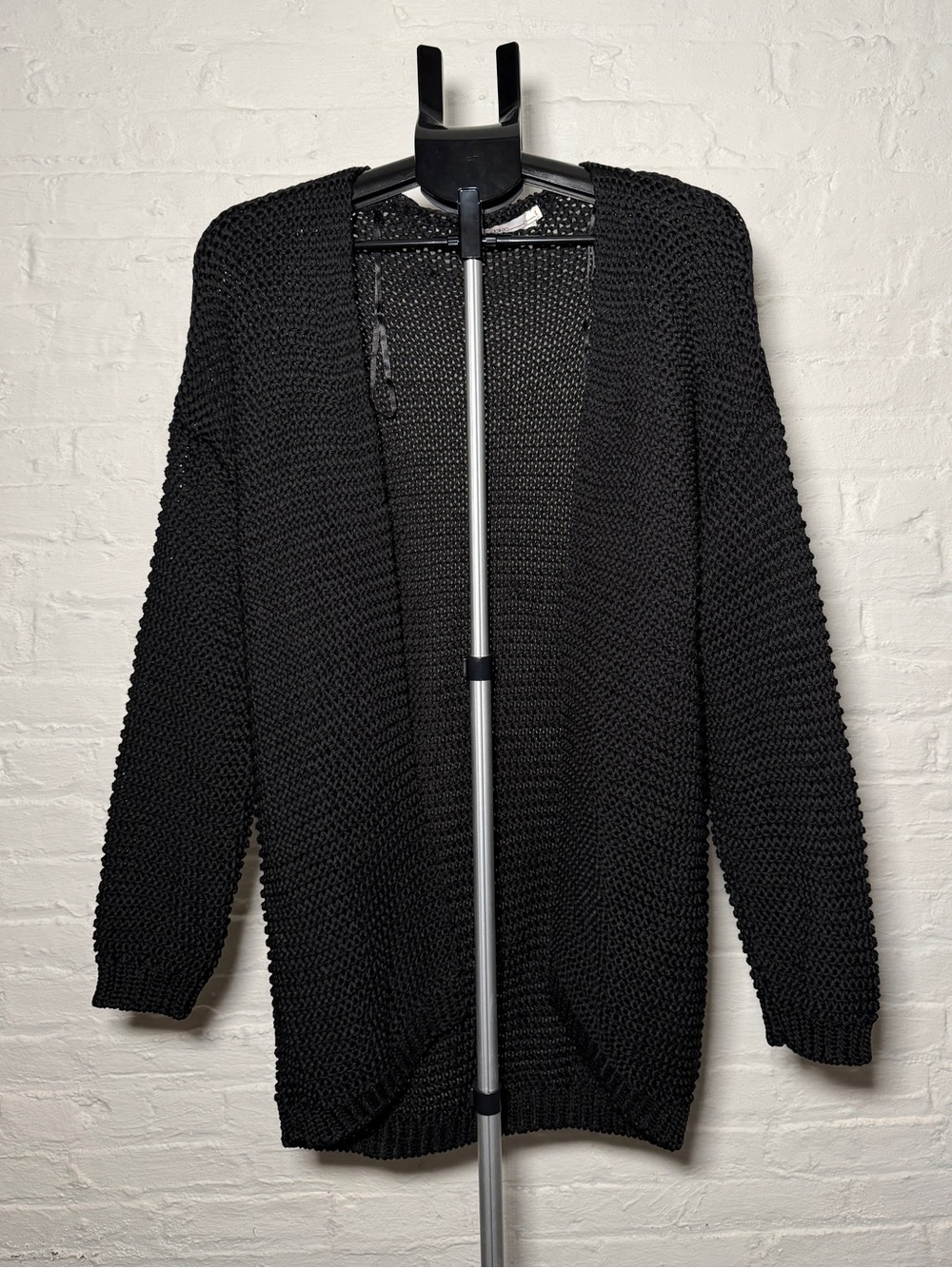 Aakio Black Open-Front Knit Long Cardigan Sweater Made in Italy